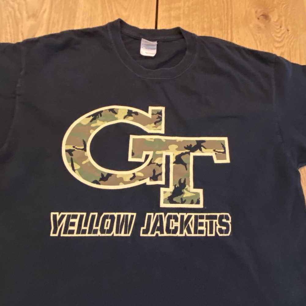 Vintage Georgia Tech GT Logo T-shirt Camo Mens Large Black Short Sleeve College